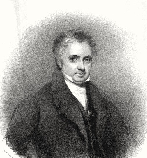 Lithograph portrait of William Holmes: an older man with receding hair, in a dark coat and high white collar, head and shoulders.